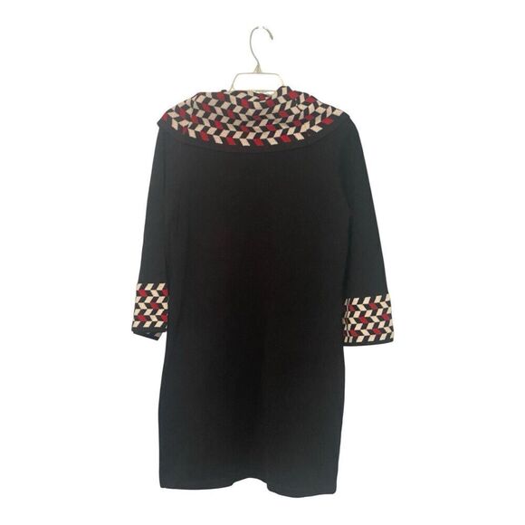 Jessica Howard Women's PL Abstract Pattern Cowl Neck Fitted Sweater Dress Black - Picture 2 of 10